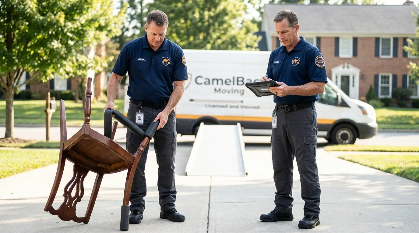 Movers inspecting furniture for damage prevention before loading in Libby, MT